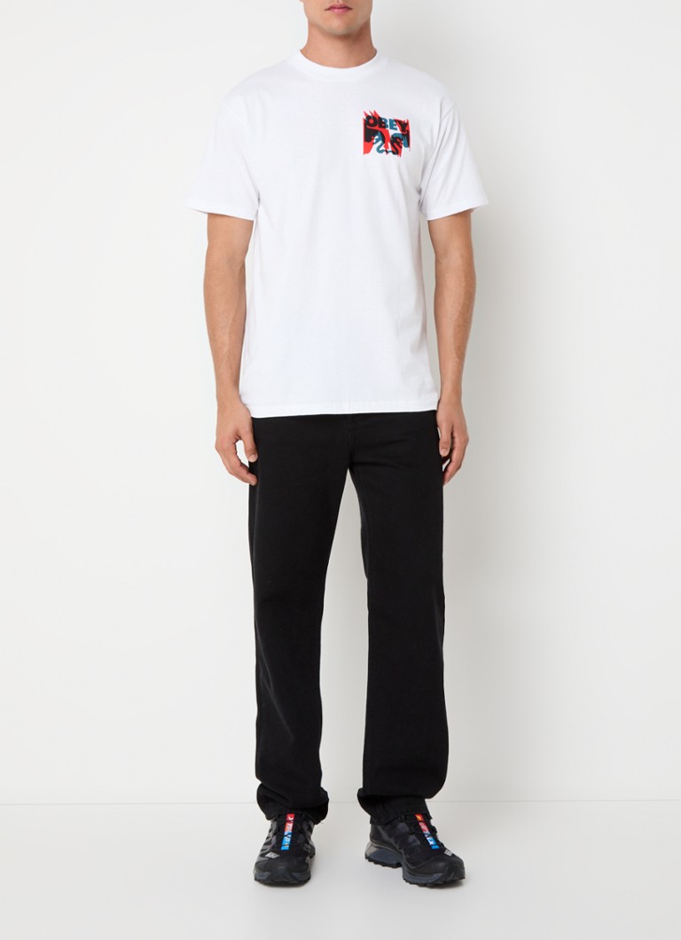Tricou Obey Torn Posters cu logo și imprimeu pe spate.