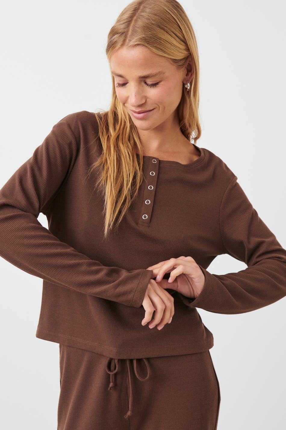 Waffle pyjamas long sleeve top