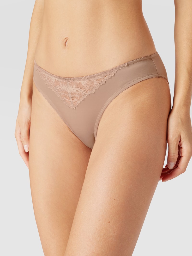 Slip mit Stretch-Anteil und Spitzenbesatz Modell 'Luxurious' in hellbraun
