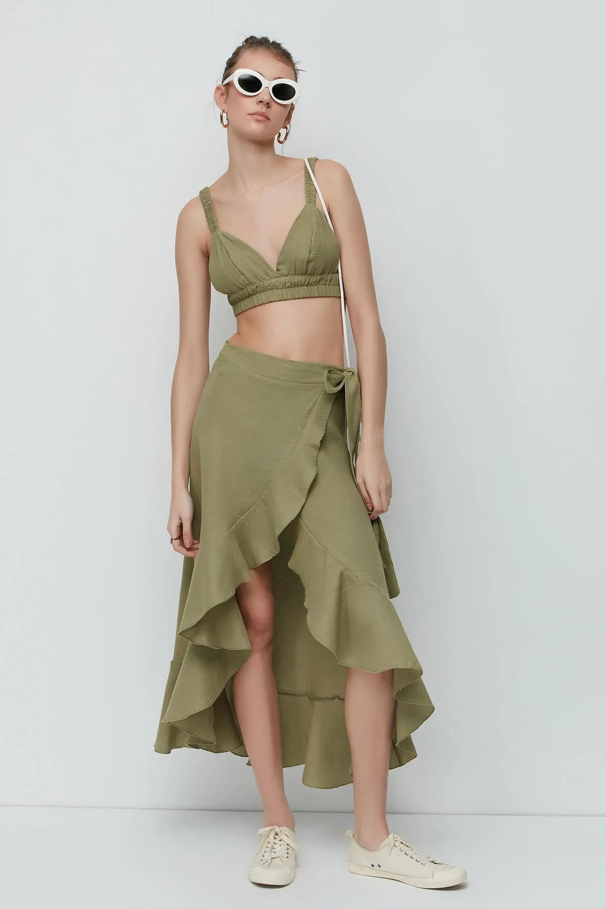 C&City  Bralette-Rock-Set aus Bio-Baumwoll-Musselin 9126 Khaki