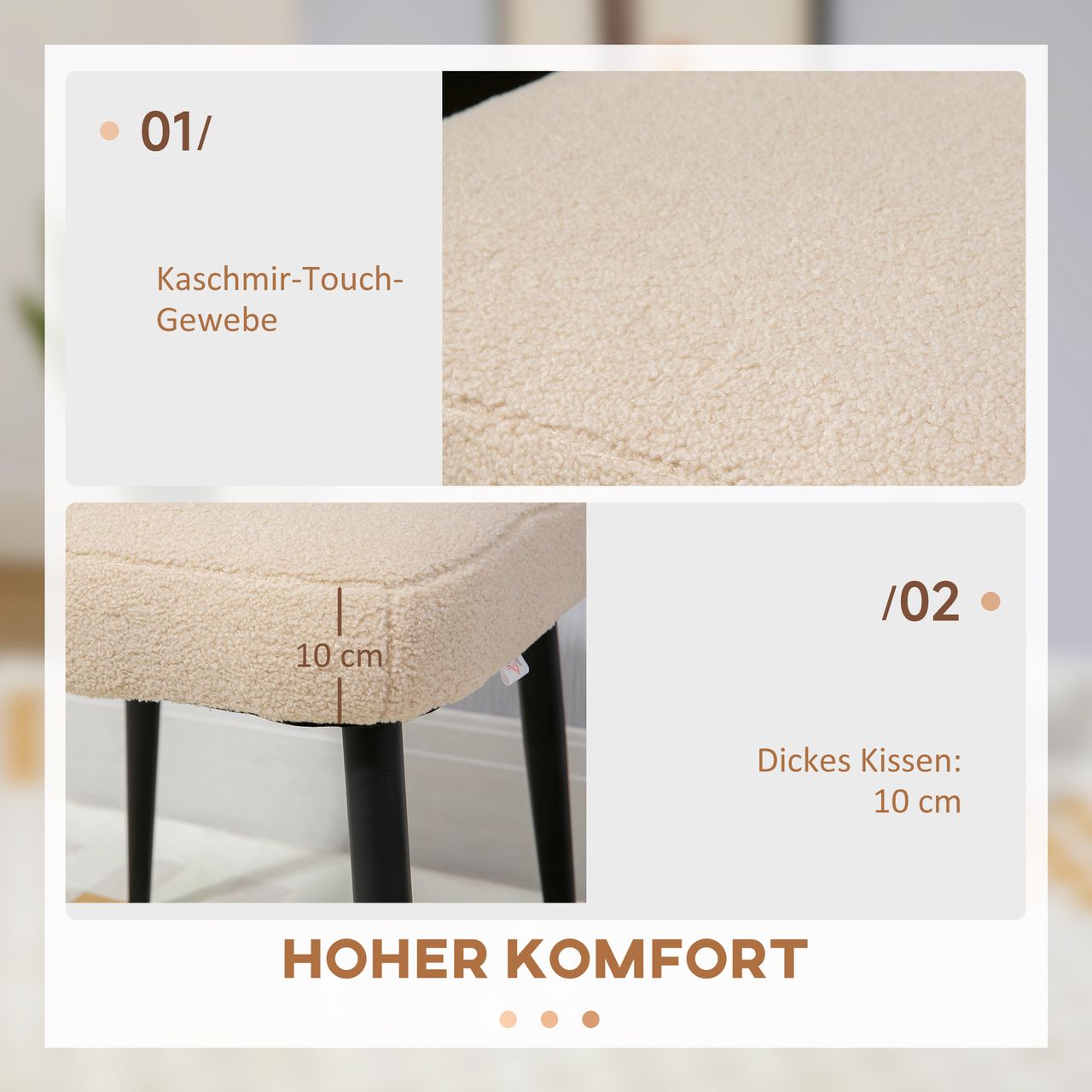 HOMCOM Fußhocker Sitzhocker Quadratischer Schminkhocker mit Kaschmir-Optik