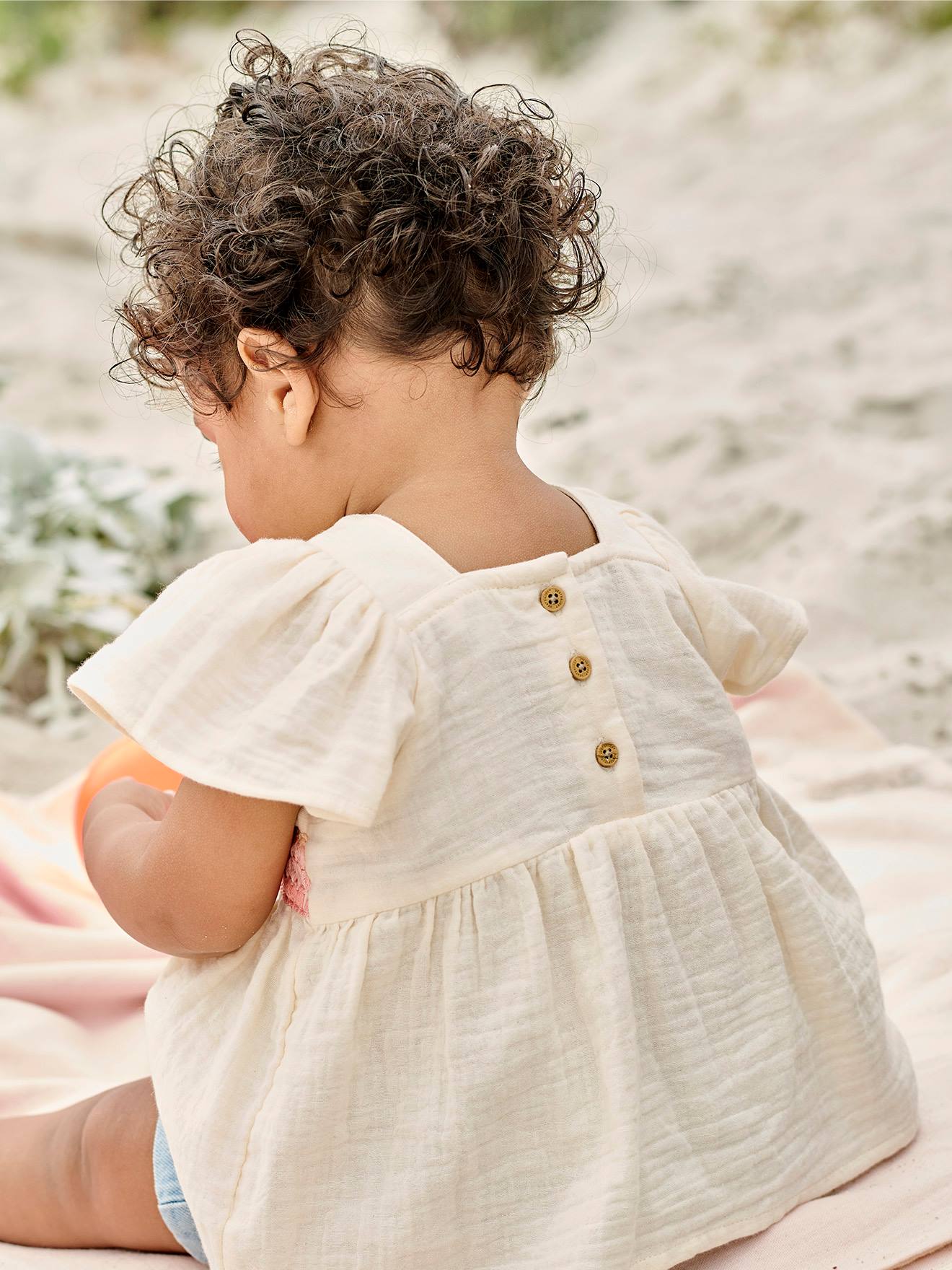 Vertbaudet Mädchen Baby Bluse mit Häkelspitze - wollweiß
