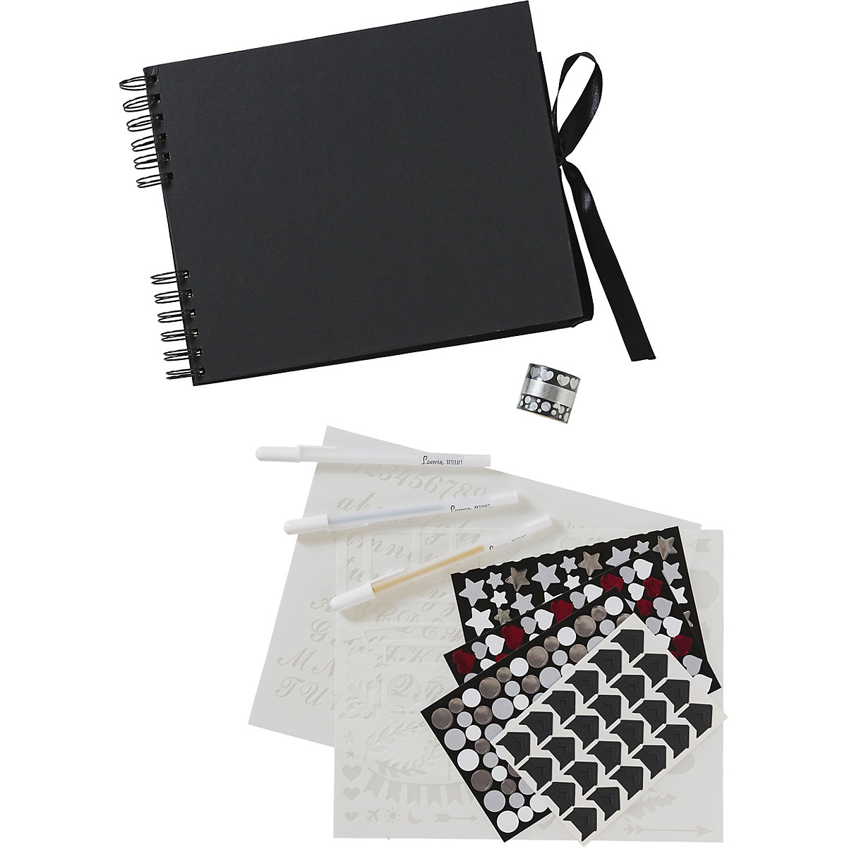 Fotobuch mit 32 Seiten, Spiralbindung und Satin Band zum Schließen, schwarz