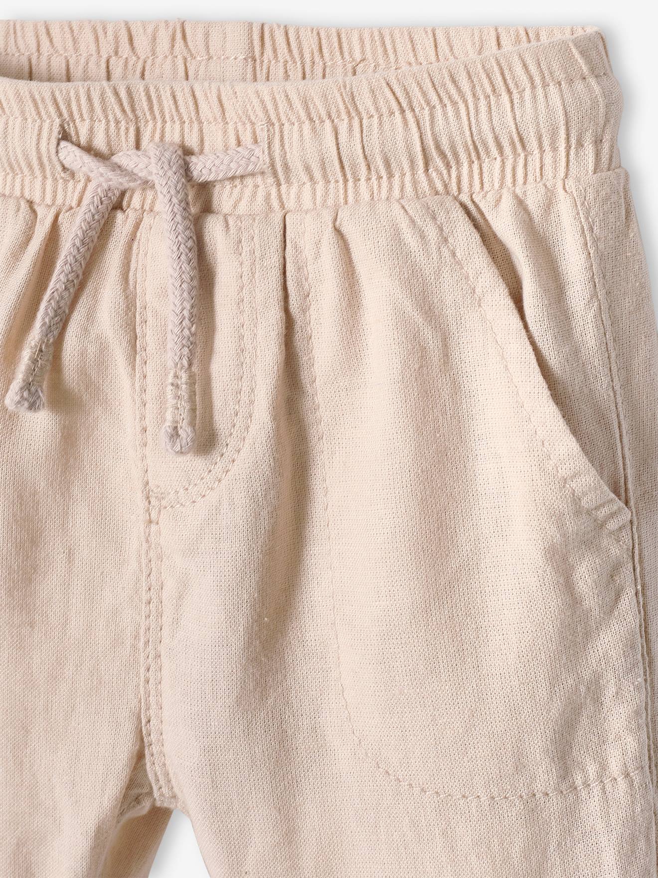 Pantalon retroussable bébé en lin et coton beige