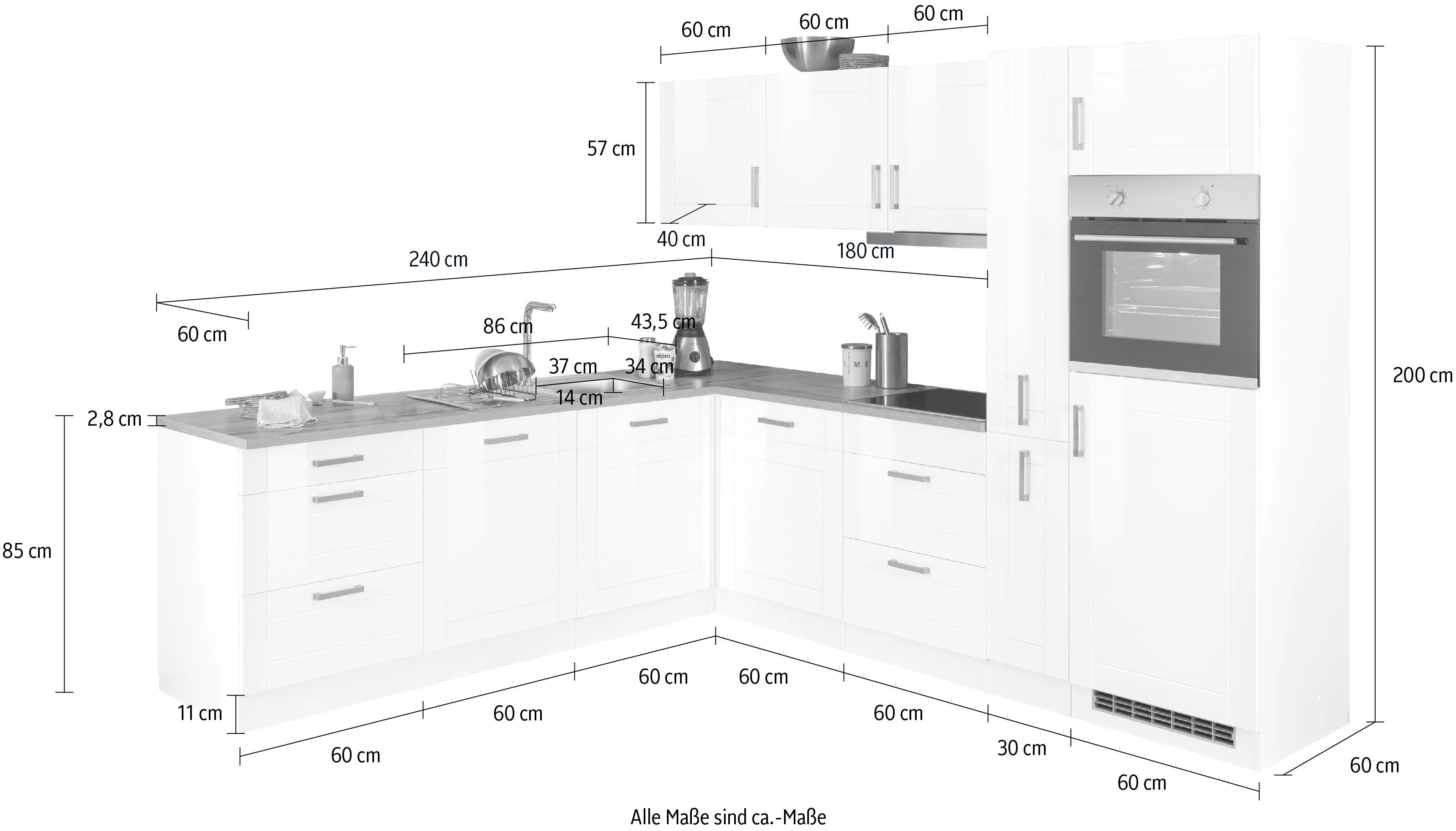 HELD MÖBEL Winkelküche Tinnum, mit E-Geräten, Stellbreite 240/270 cm