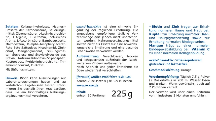 OXANO Haaraktiv Vitaldrink Getränkepulver 225 g