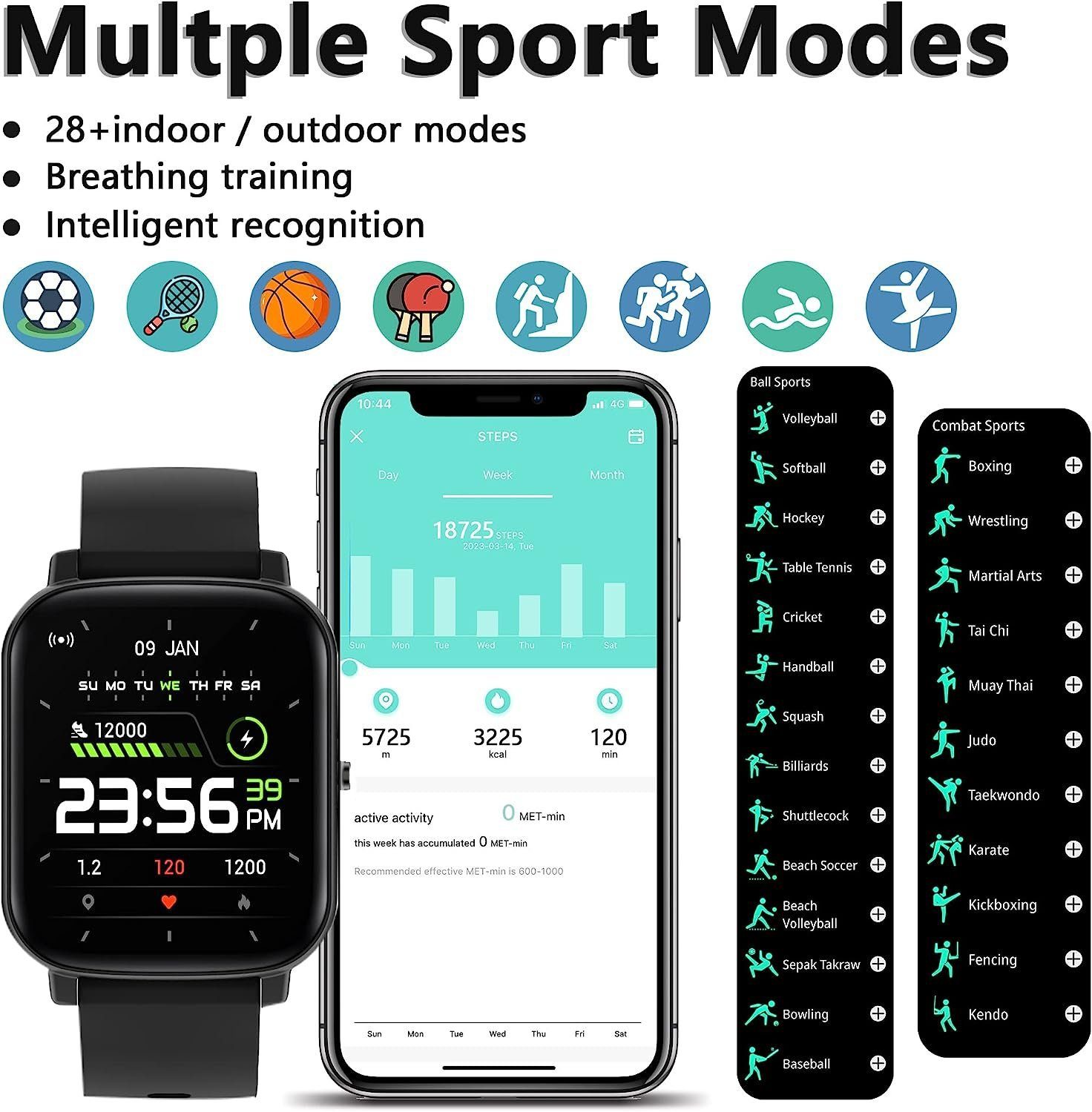 IBETTER Smartwatch für Damen Herren, Fitness Tracker Uhr Smartwatch (Fitnessuhr mit Telefonfunktion 1,69