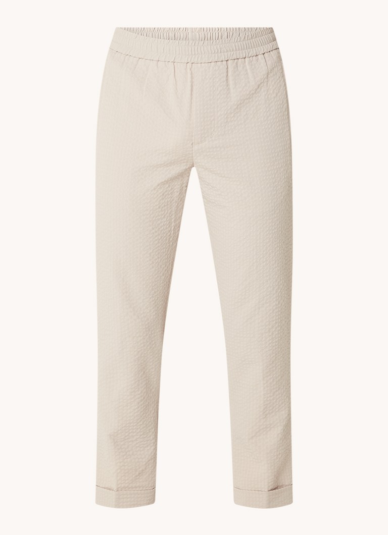 Pantaloni OLAF seersucker, talie medie, croială mulată.