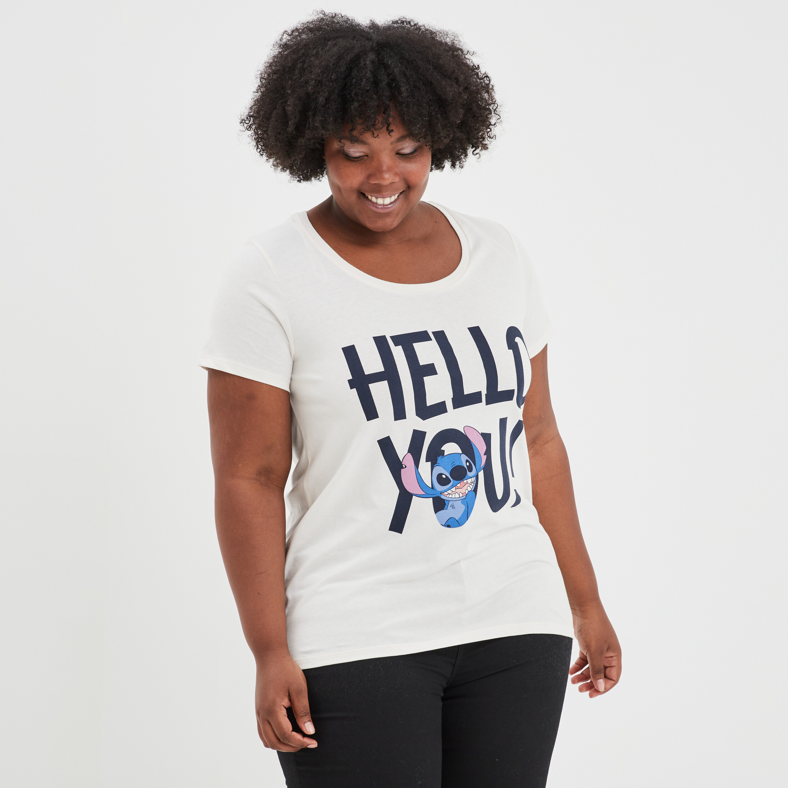 T-shirt manches courtes coton Stitch rose pastel femme grande taille | La Halle