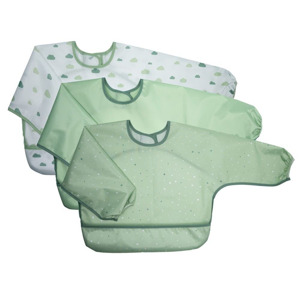 MiaMia Lätzchen Grün, (3-St), Baby Ärmellätzchen 3er Pack mit Auffangschale & Klettverschluss