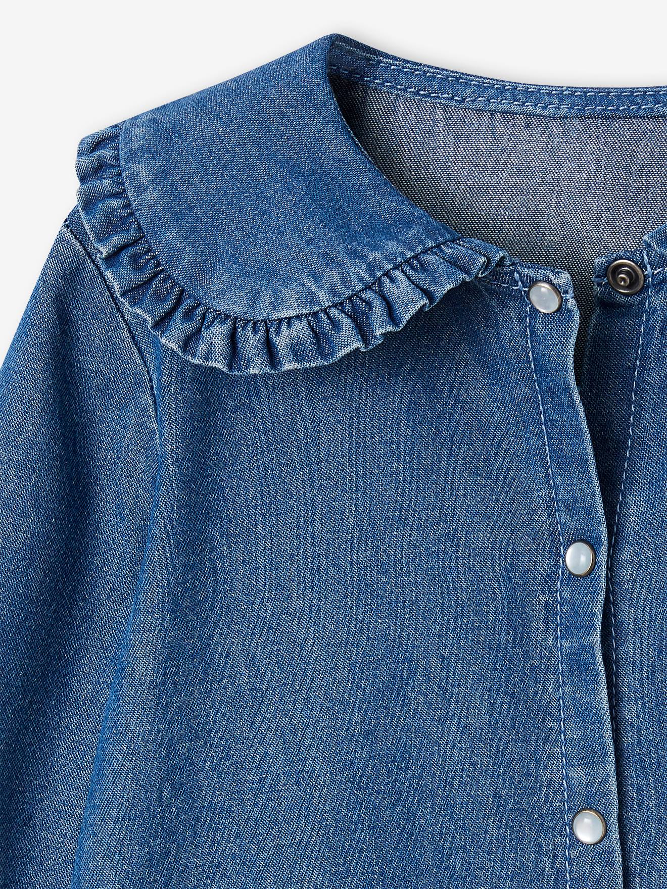 Blouse denim maxi col Claudine volanté fille stone
