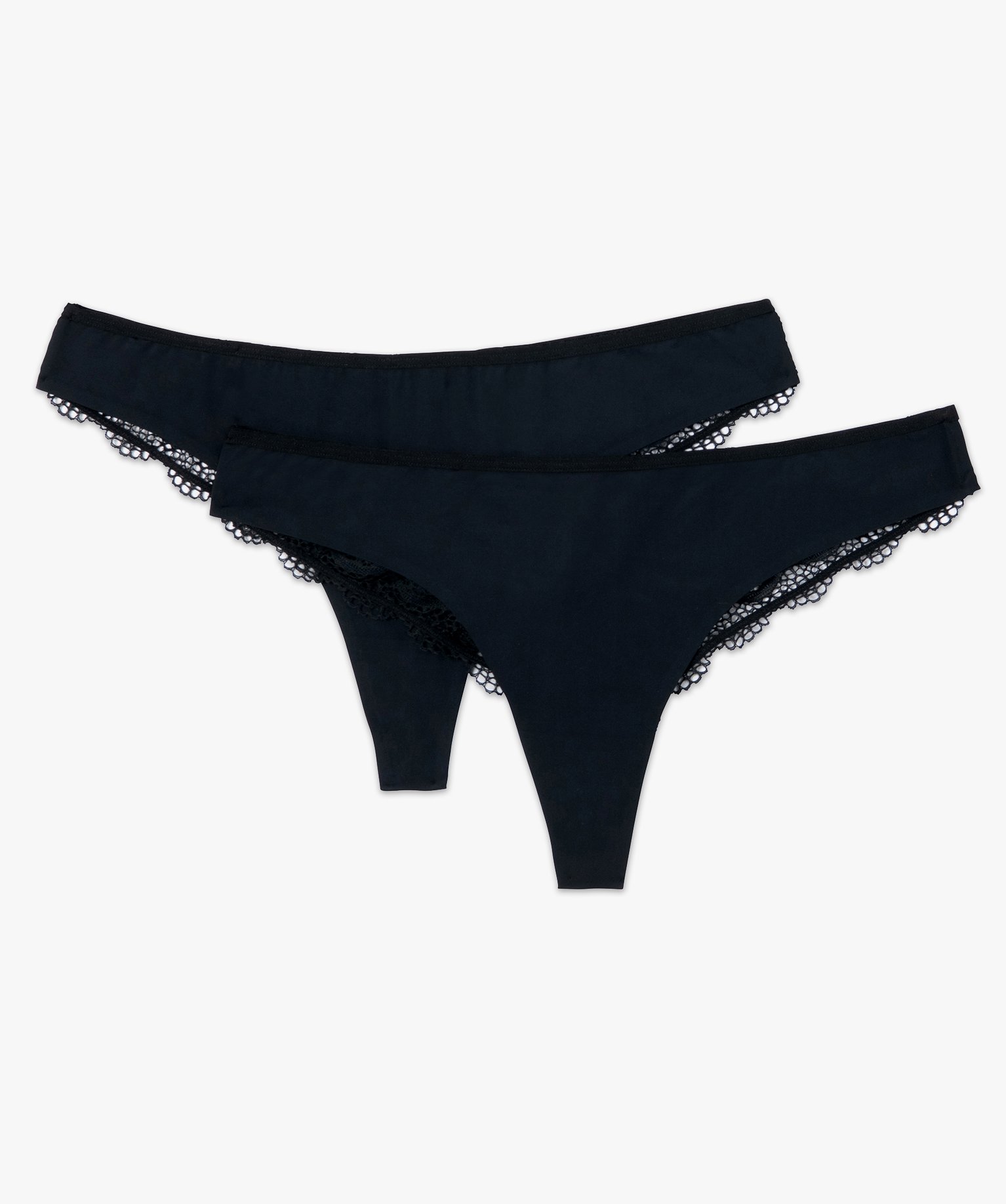 Tanga sans coutures en microfibre et dentelle femme (lot de 2) noir | GEMO