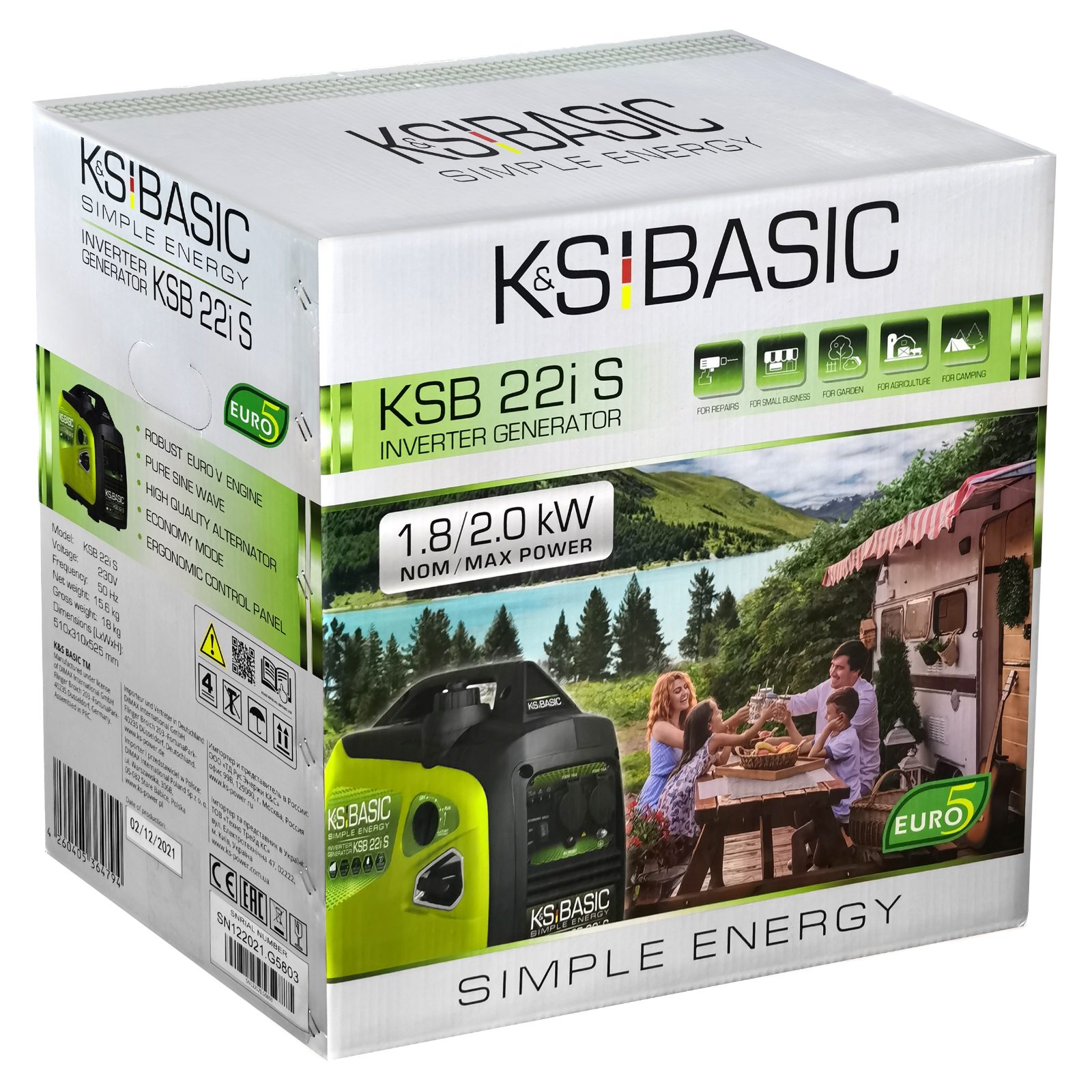 Könner & Söhnen Stromerzeuger KSB 22i S, 2,00 in kW, (elektronische Umwandlung elektrischer Energie, 1-tlg., geeignet für empfindliche Instrumente, EURO V-Motor), challdämmgehäuse, kompakte Ausführung. IP23M