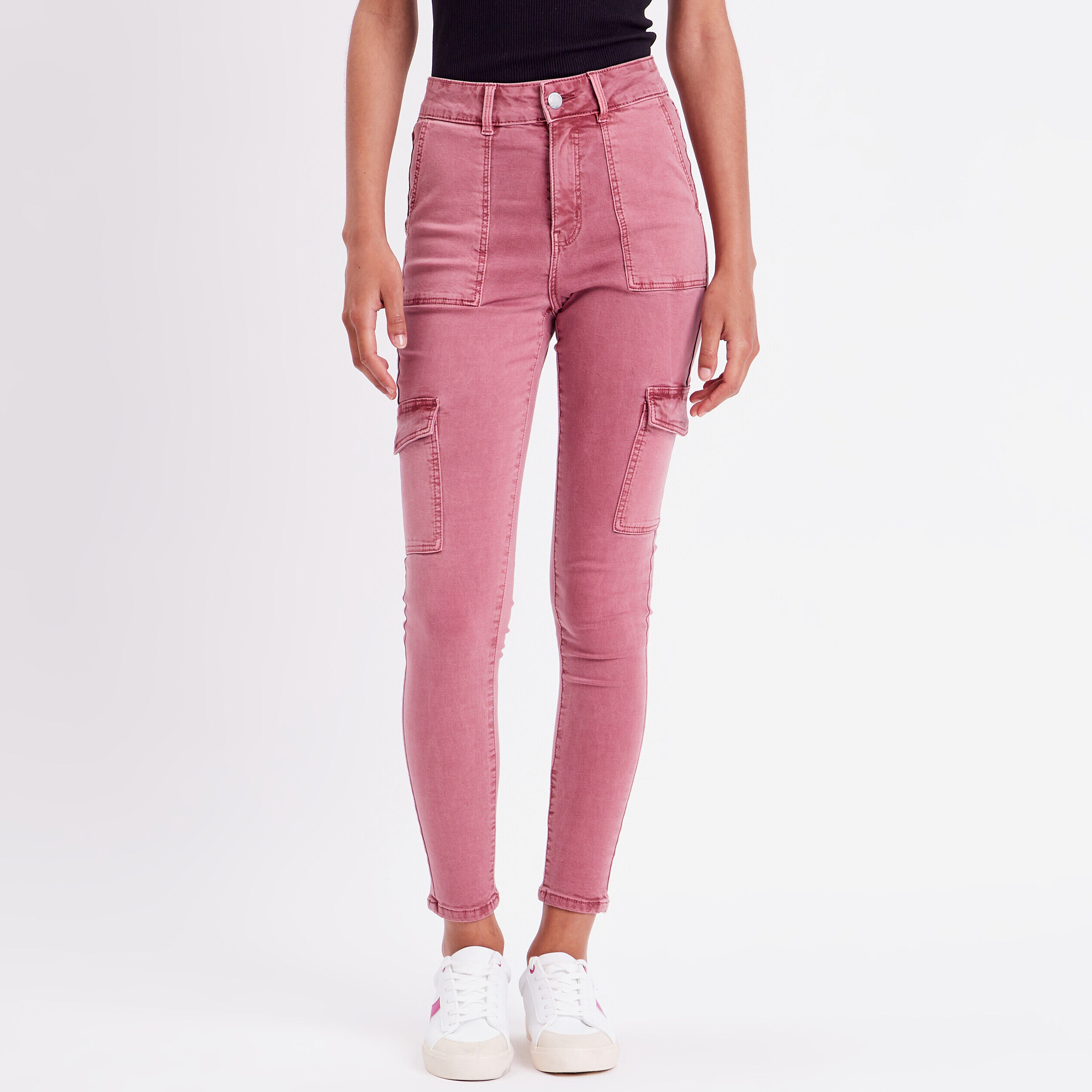 Pantalon skinny poches cargo vieux rose femme | Cache Cache