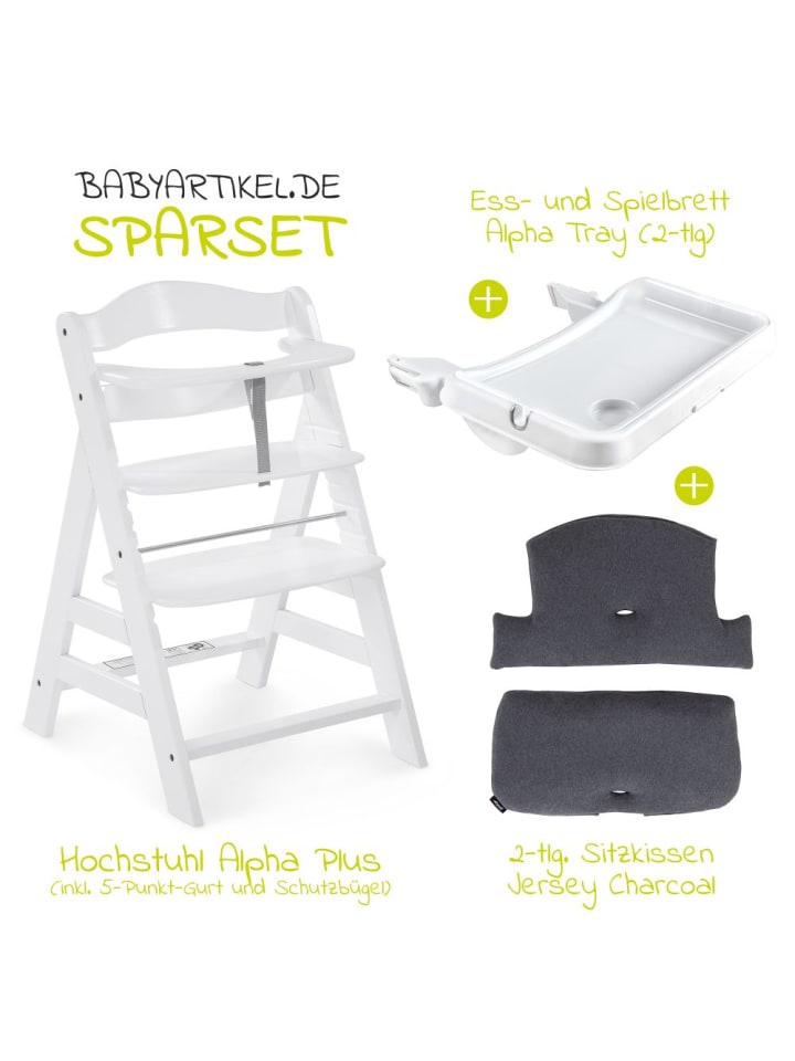 Hauck Hochstuhl Alpha Plus Weiß im Sparset inkl. Sitzkissen in grau,weiss günstig kaufen onesize