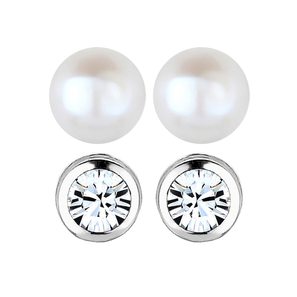 Elli Elli Boucles d'Oreilles Femmes Clous d'oreilles Set Basique avec Perle d'eau douc Boucles d'oreilles