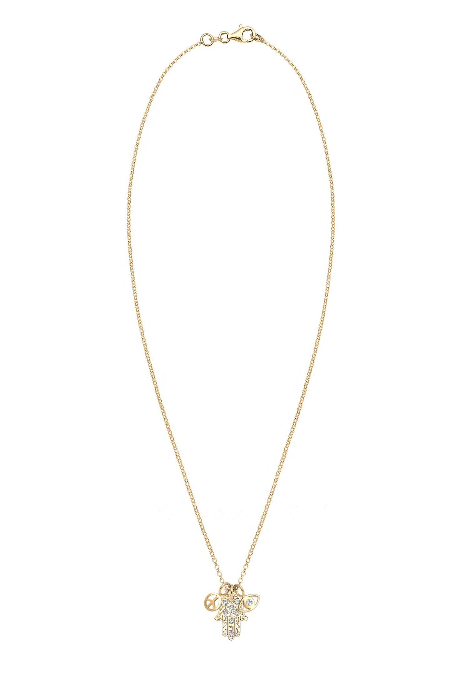 Bracciale Elli da donna con ciondolo Hamsa e occhio di pace in argento sterling 925 placcato oro.