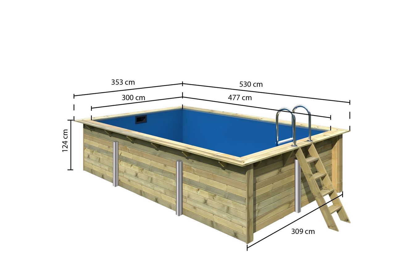 Karibu Outdoor Pool 486 x 309 cm Größe 3 Set inkl. Innenhülle, Skimmer & Filteranlage - Kesseldruckimprägniert