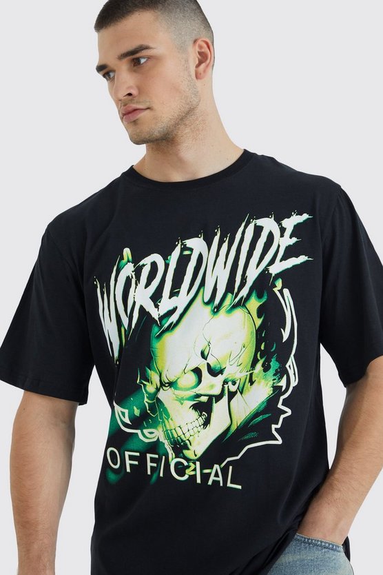 Tall T-Shirt mit Worldwide Totenkopf-Print
