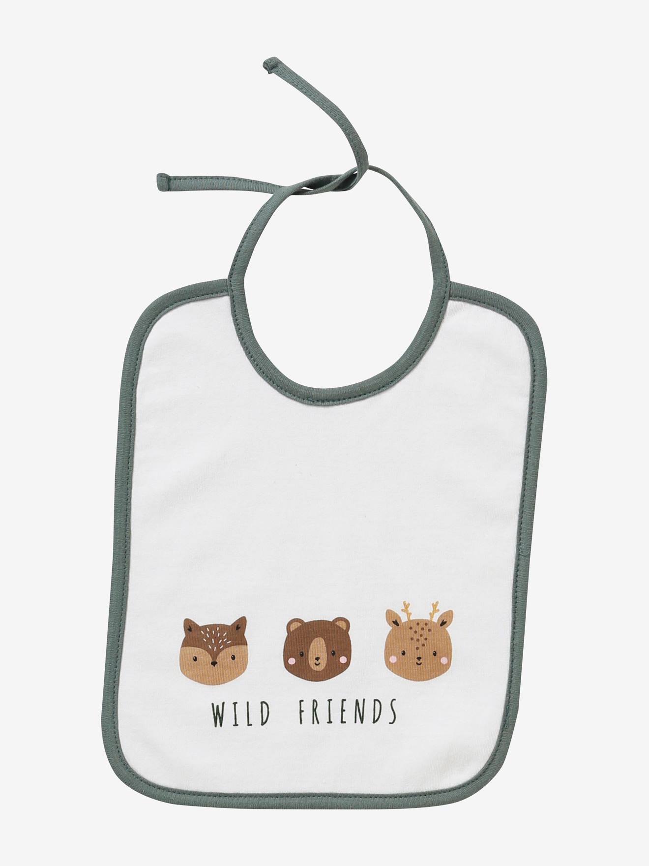 Lot de 5 bavoirs bébé vertbaudet décor animaux green forest