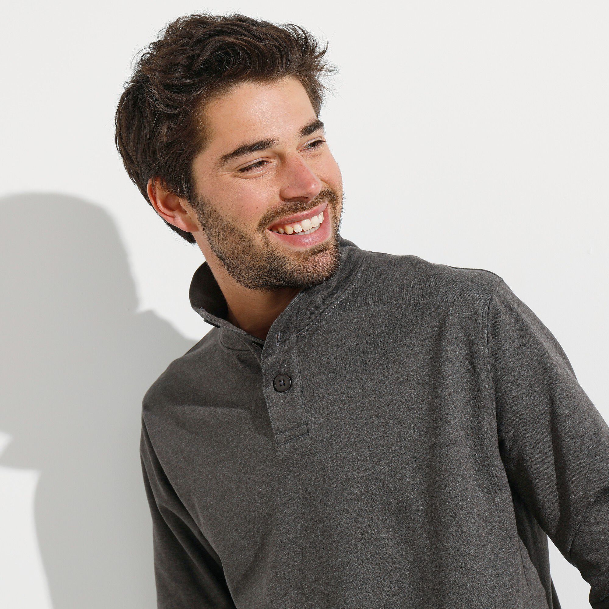 Sweat col montant boutonné en molleton