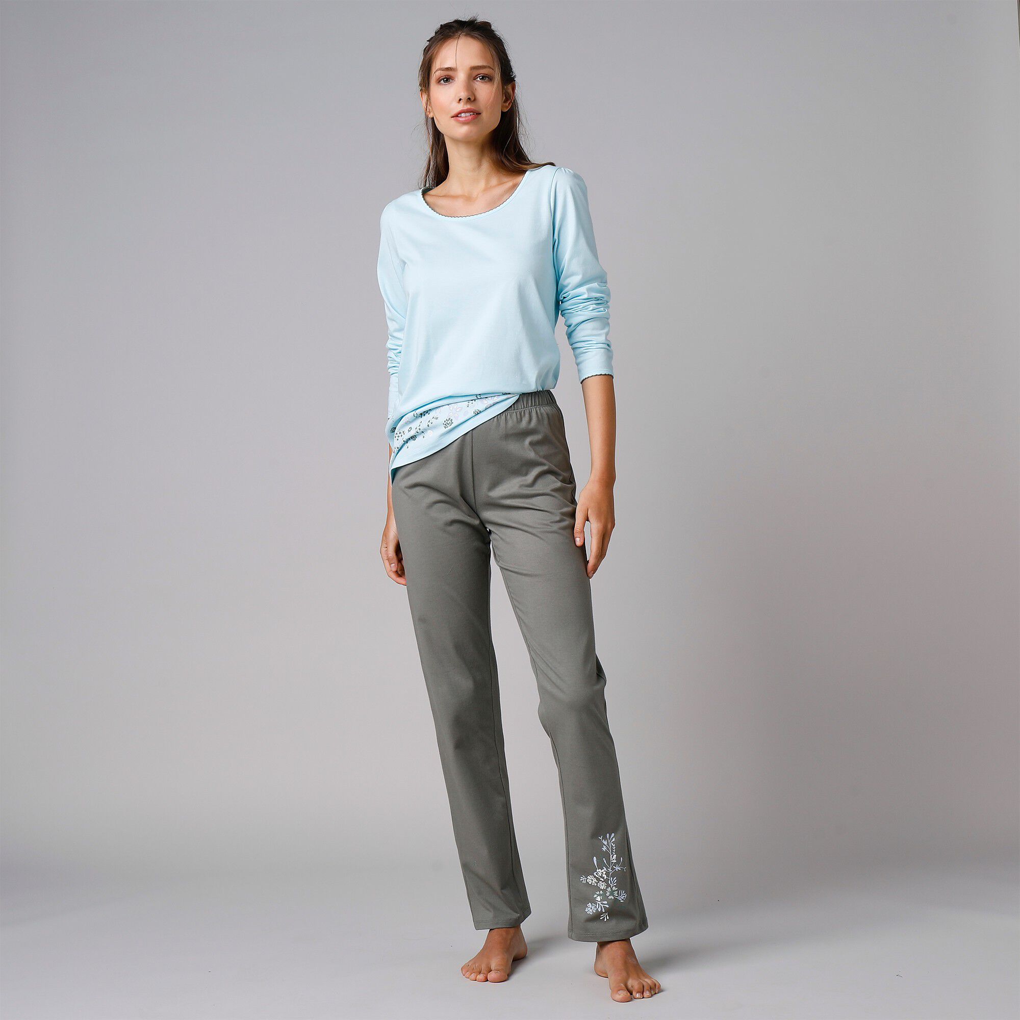Pantalon de pyjama imprimé placé fleurs