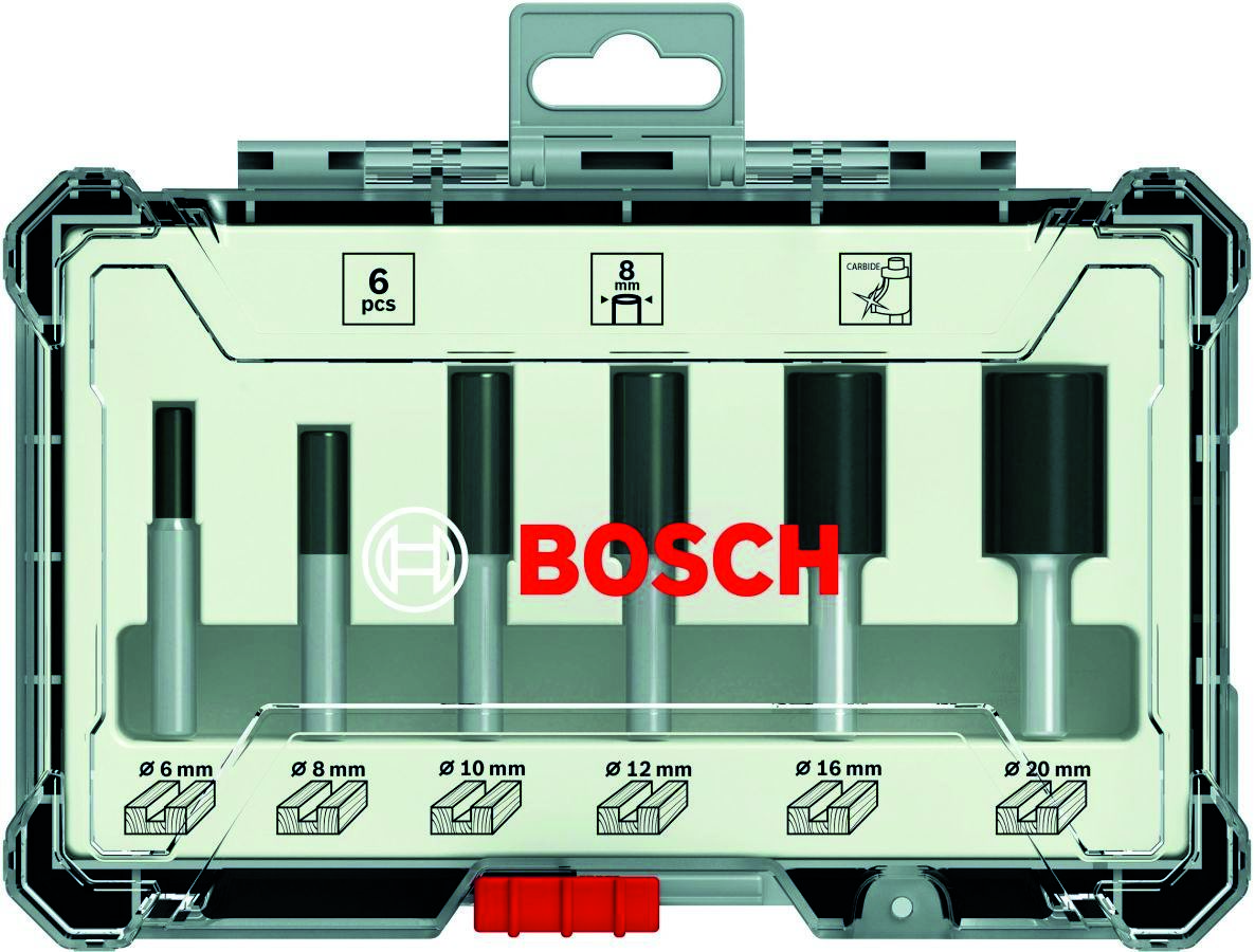 Bosch Blue Accessories 2607017465 Juego de 6 fresas rectas para router con vástago de 6 mm