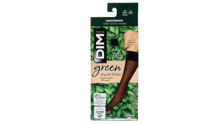DIM Damen Kniestrümpfe aus recyceltem Garn Green 25 DEN 2er Pack noir