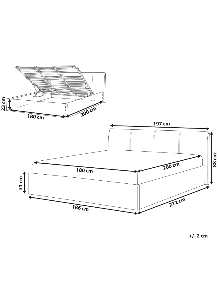Beliani Doppelbett ORBEY in Grau - (W) 197 x (H) 88 x (L) 212 cm günstig kaufen onesize