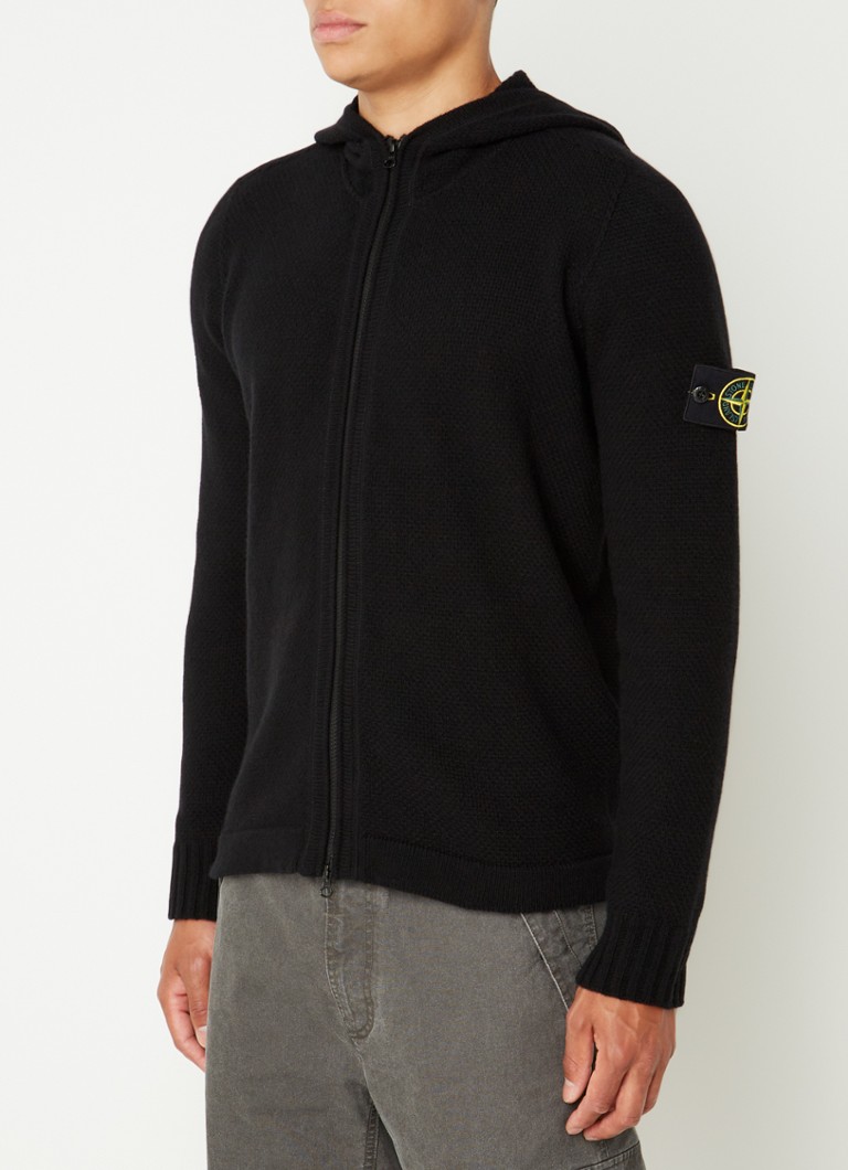 Cardigan cu glugă Stone Island 567A3 din amestec de lână și tricot gros