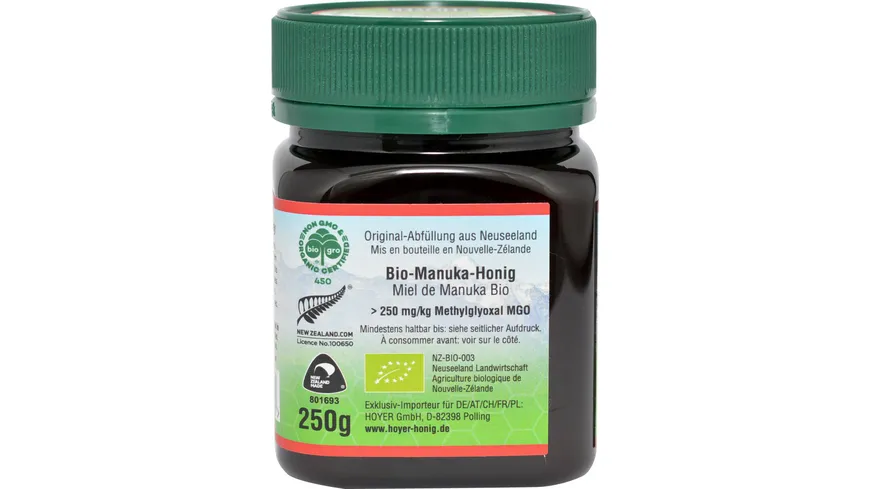 HOYER TranzAlpine Bio Manukahonig MGO 250+ 250 g