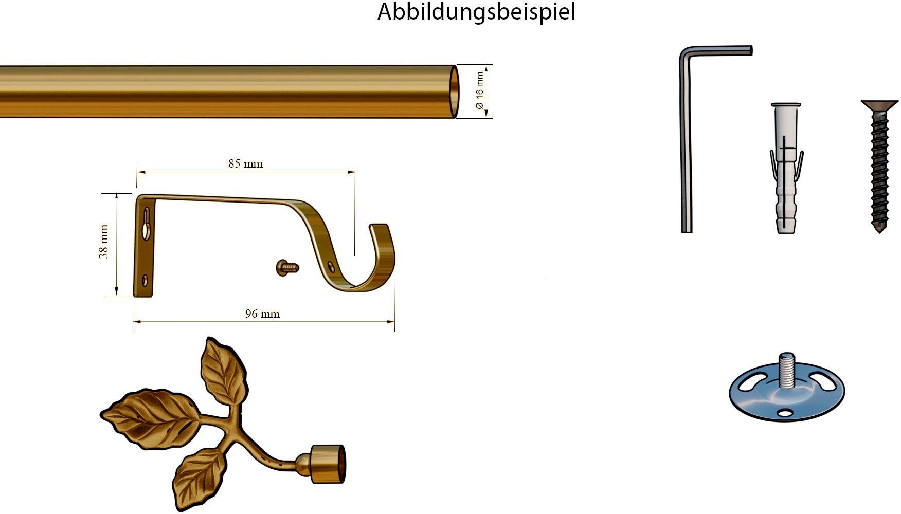 Gardinenstange Toskana, indeko, Ø 16 mm, 1-läufig, Wunschmaßlänge, mit Bohren, verschraubt, Eisen