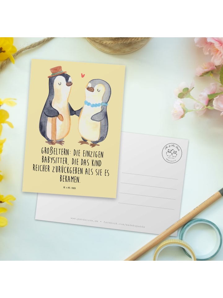 Mr. & Mrs. Panda Postkarte Großeltern Babysitter mit Spruch in Gelb Pastell günstig kaufen onesize