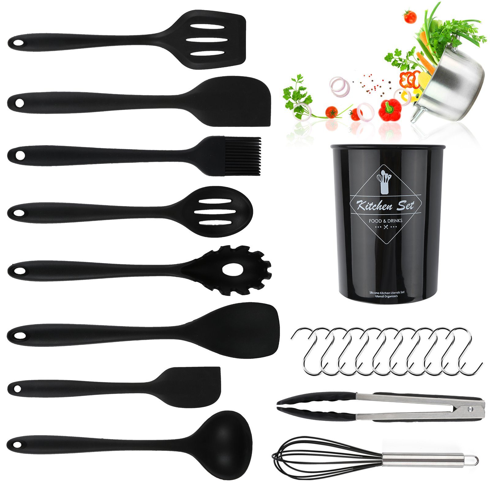Gimisgu Kochbesteck-Set 12 tlg Küchenhelfer Set, Küchenzubehör Kochgeschirr Set aus silikon (Set, 12-tlg), Mit Haken