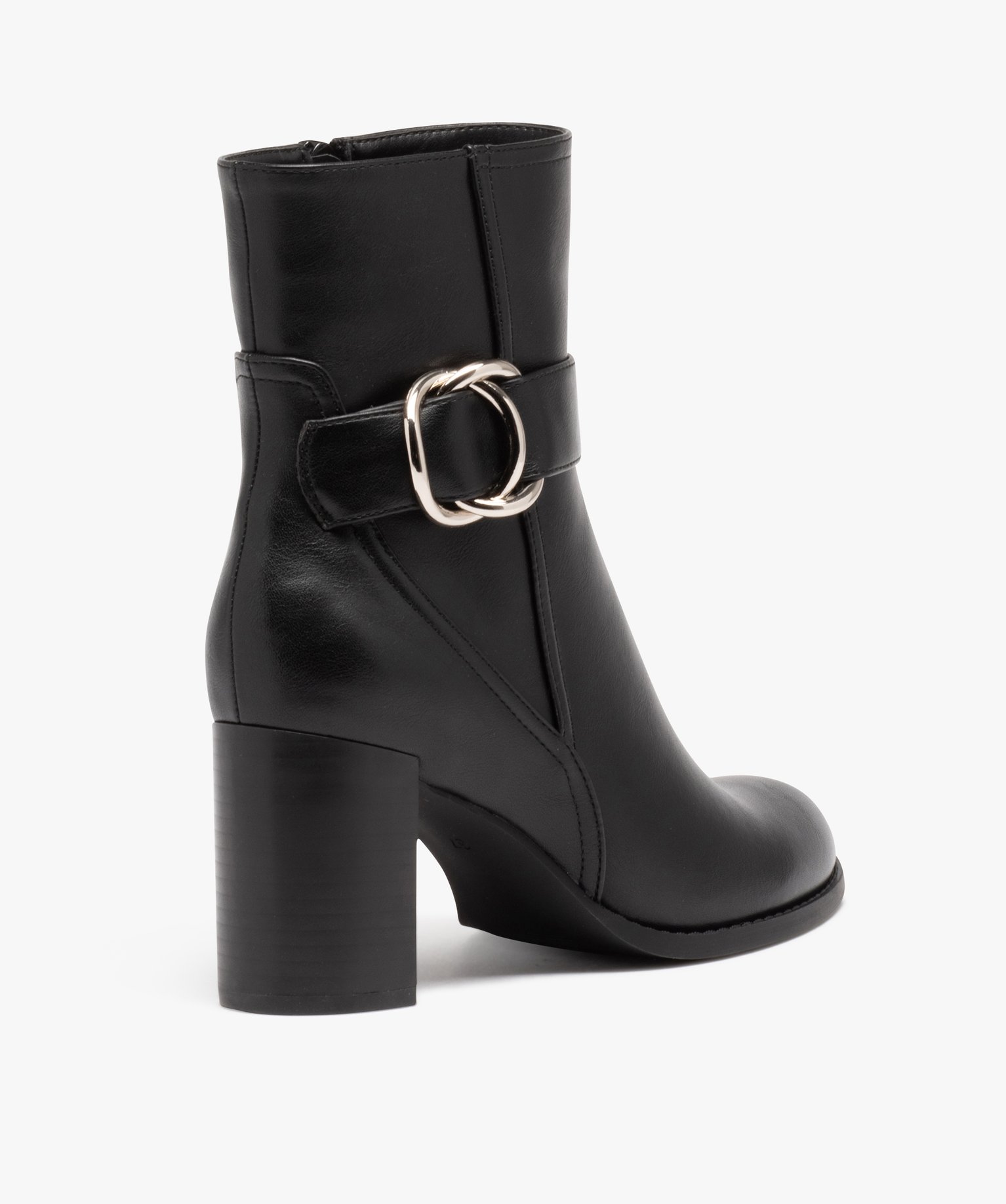 Boots femme unies à talon carré fermeture à zip noir | GEMO