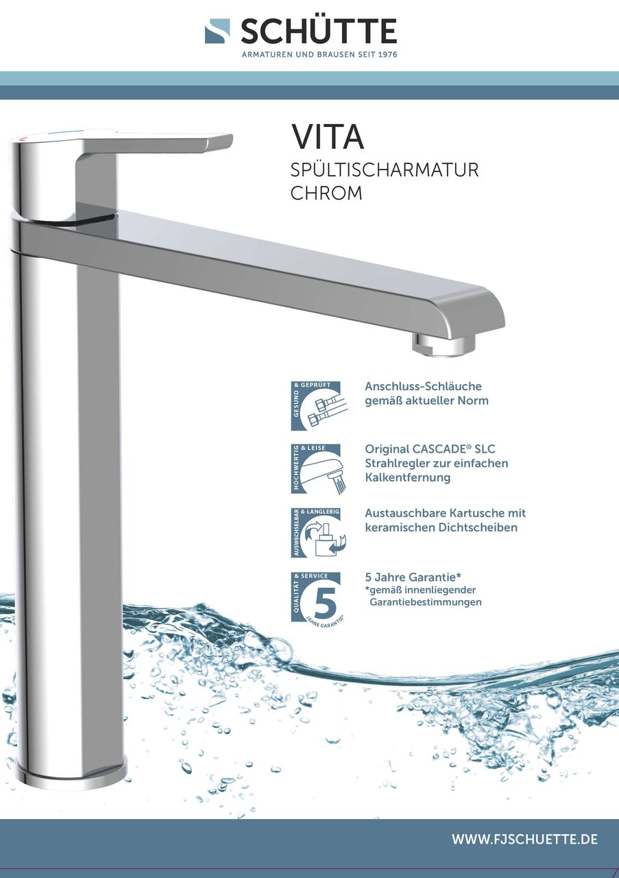 Schütte VITA Spültischarmatur, 360 Grad schwenkbarer Wasserhahn Küche, Küchenarmatur Chrom