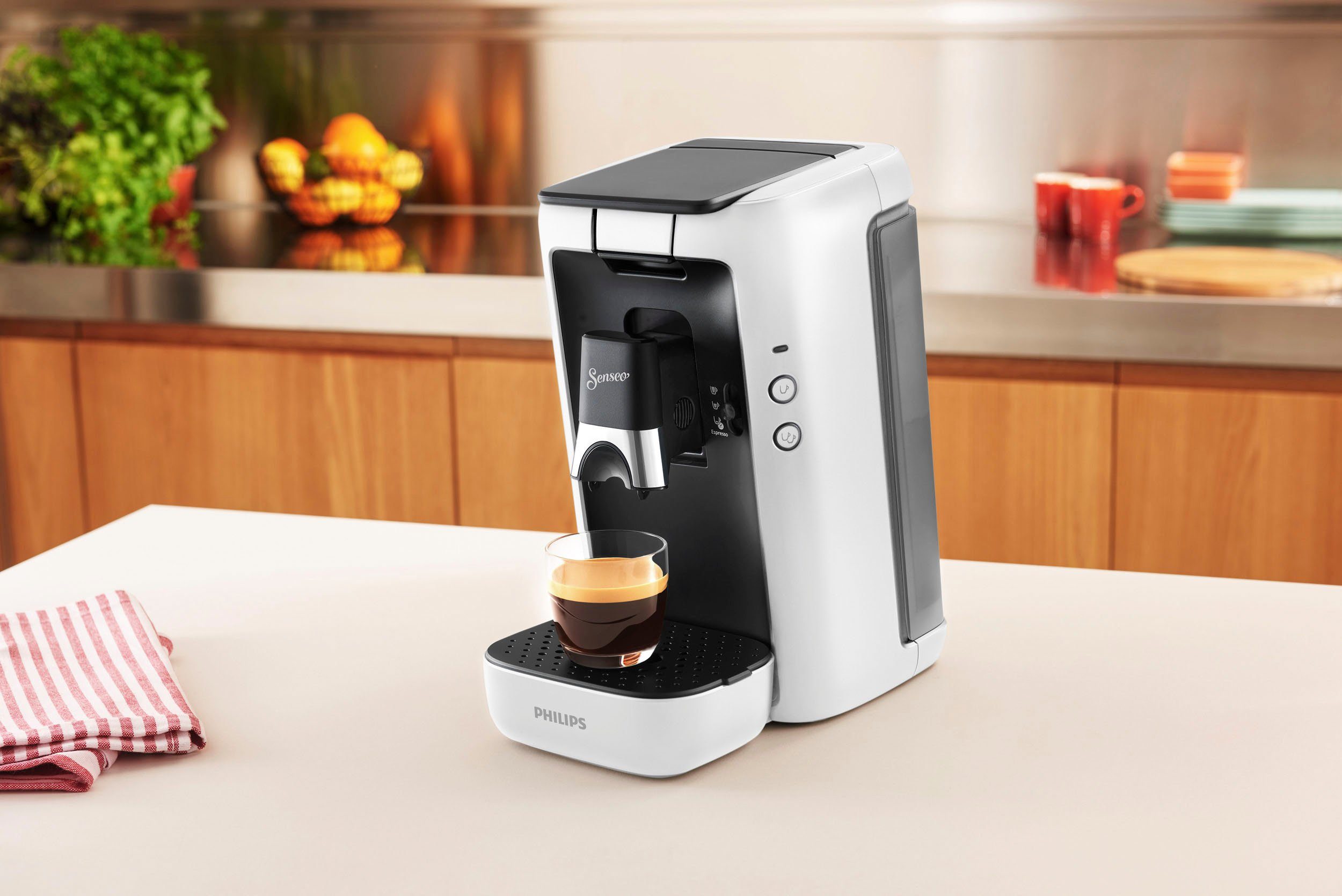 Philips Senseo Kaffeepadmaschine Maestro CSA260/10, aus 80% recyceltem Plastik, +3 Kaffeespezialitäten, Memo-Funktion, inkl. Gratis-Zugaben im Wert von € 14,- UVP