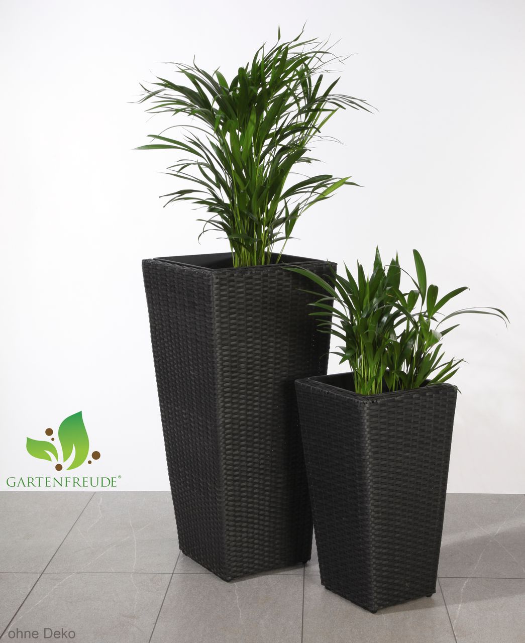 Weles Pflanzkübel Polyrattan 37 x 37 x 77 cm, 28 x 28 x 51 cm,Innen und Außen,Kunststoffeinsatz, anthrazit