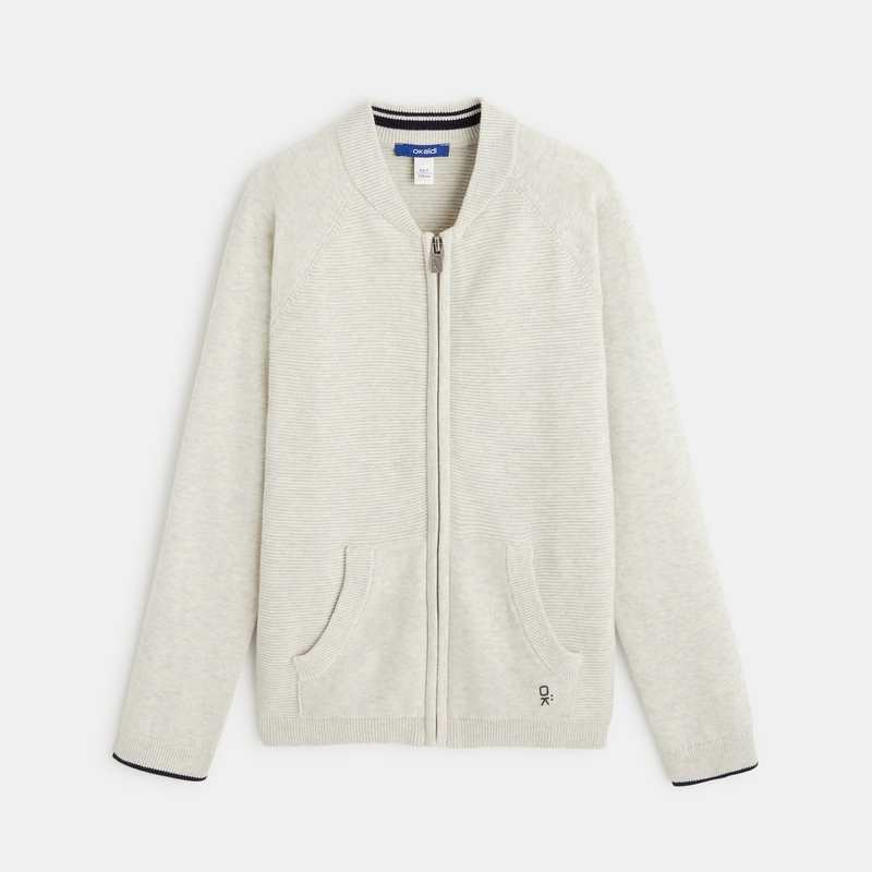 Gilet teddy zippé en maille fine blanc garçon