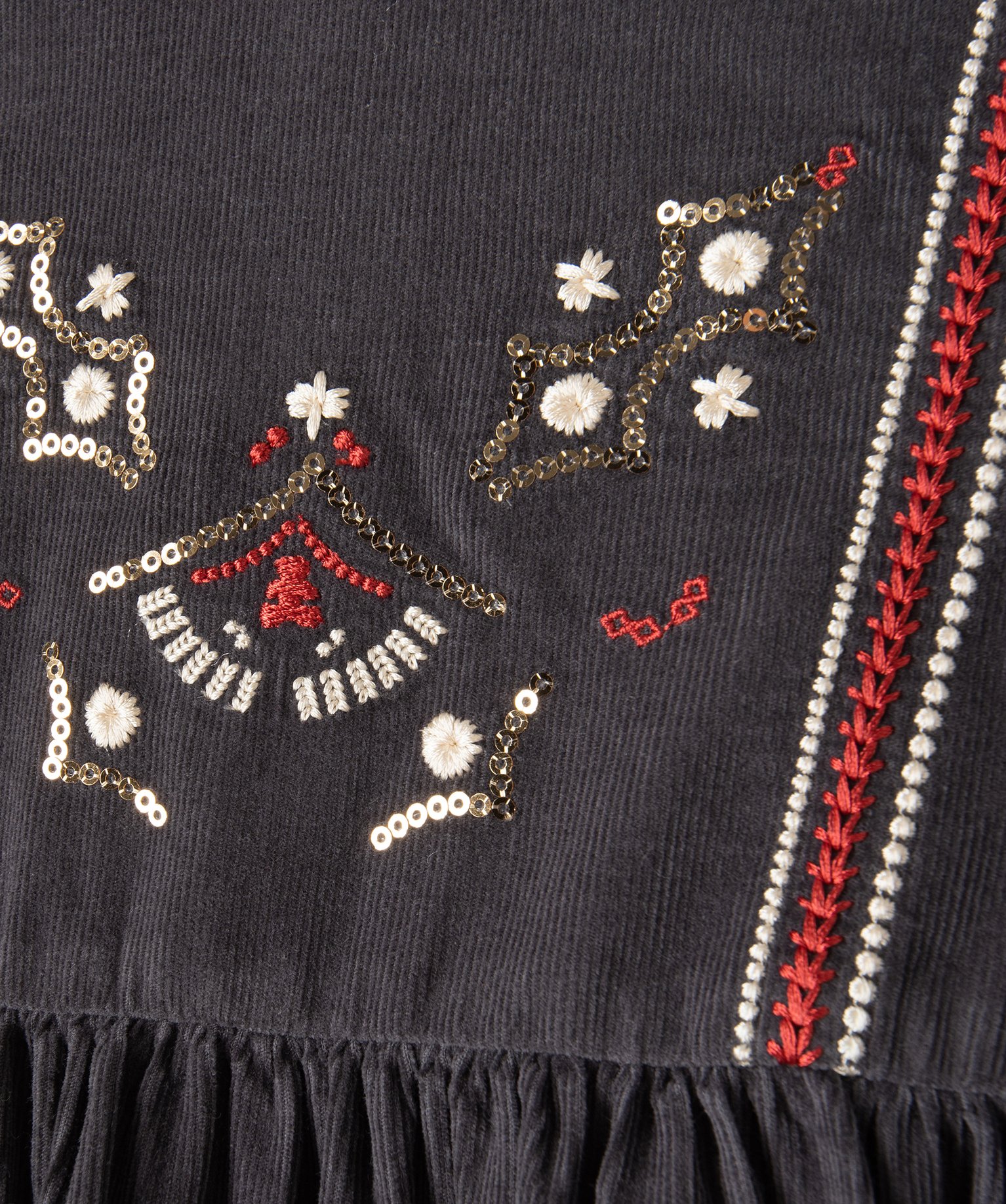 Robe bébé fille en velours avec broderies et sequins - Lul... gris fonce | GEMO