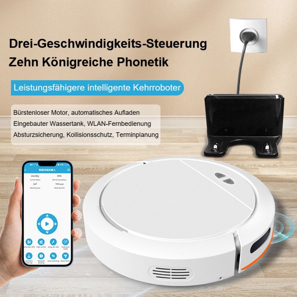 Yoyaxi Wischroboter 3-in-1 Kehrroboter mit Saug- und Wischfunktion, USB-aufladbar, Automatischer Betrieb, starke Saugkraft, langlebiger Akku