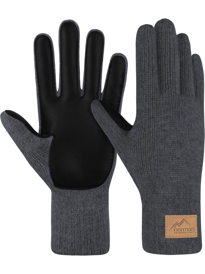 Normani Outdoor Sports Herren Merino Strick-Fingerhandschuhe mit Schafleder 