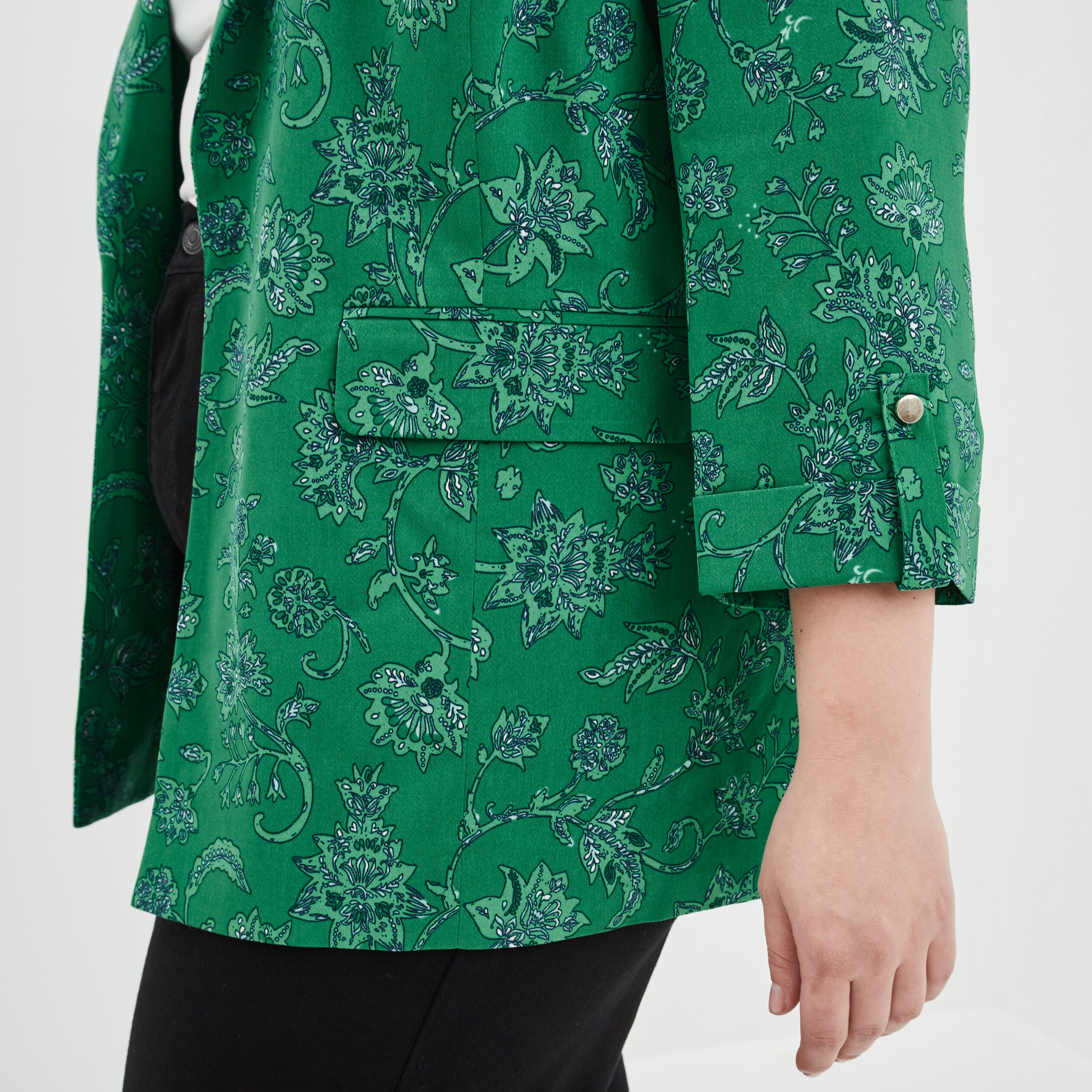 Veste droite manches 3 4 à revers vert femme grande taille | La Halle