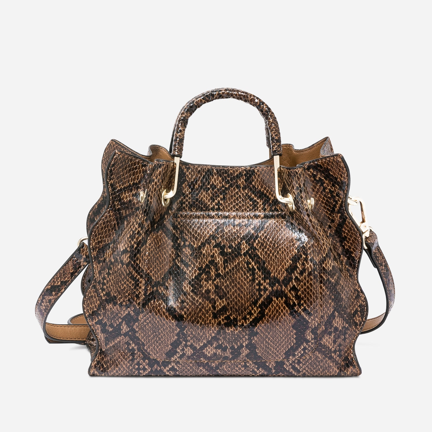 Sac à main marron effet python