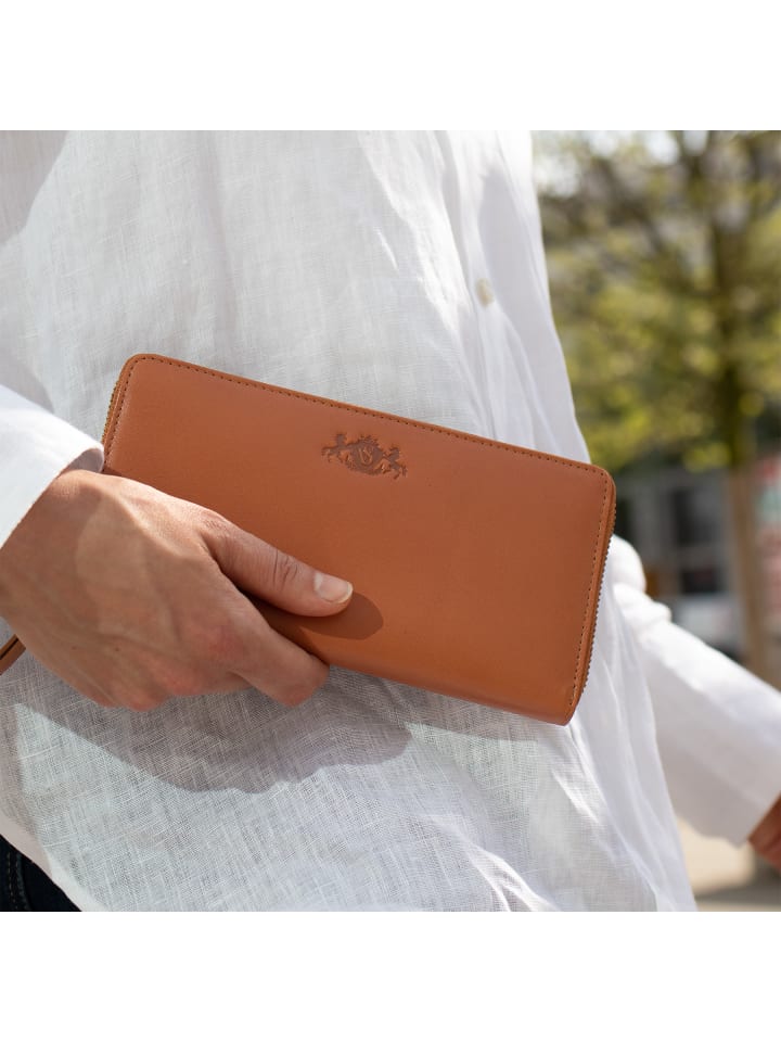 SID & VAIN Leder-Geldbörse echt Leder Geldbeutel Damen groß hell-tan in braun günstig kaufen onesize
