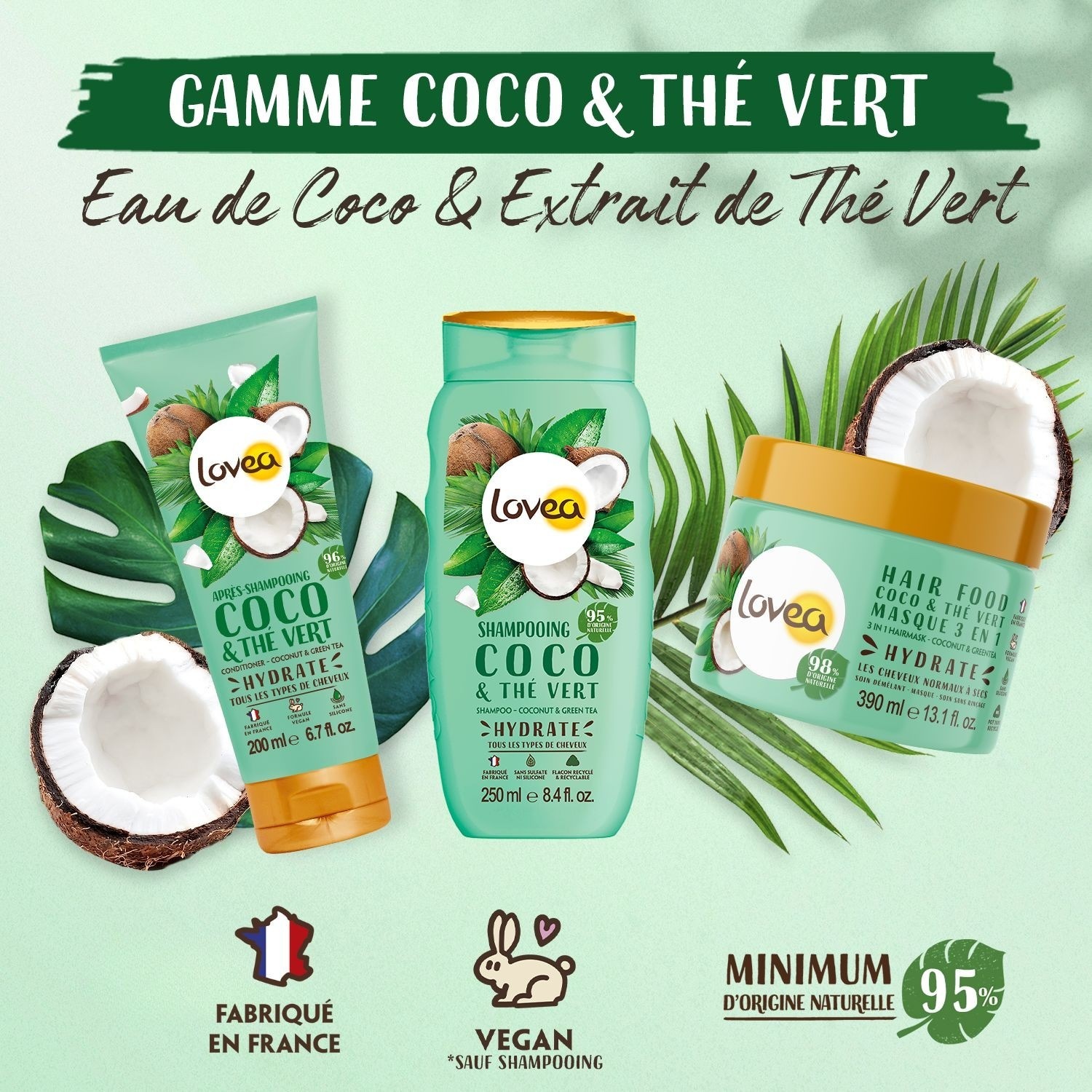 Après-shampooing Lovea à la noix de coco et au thé vert