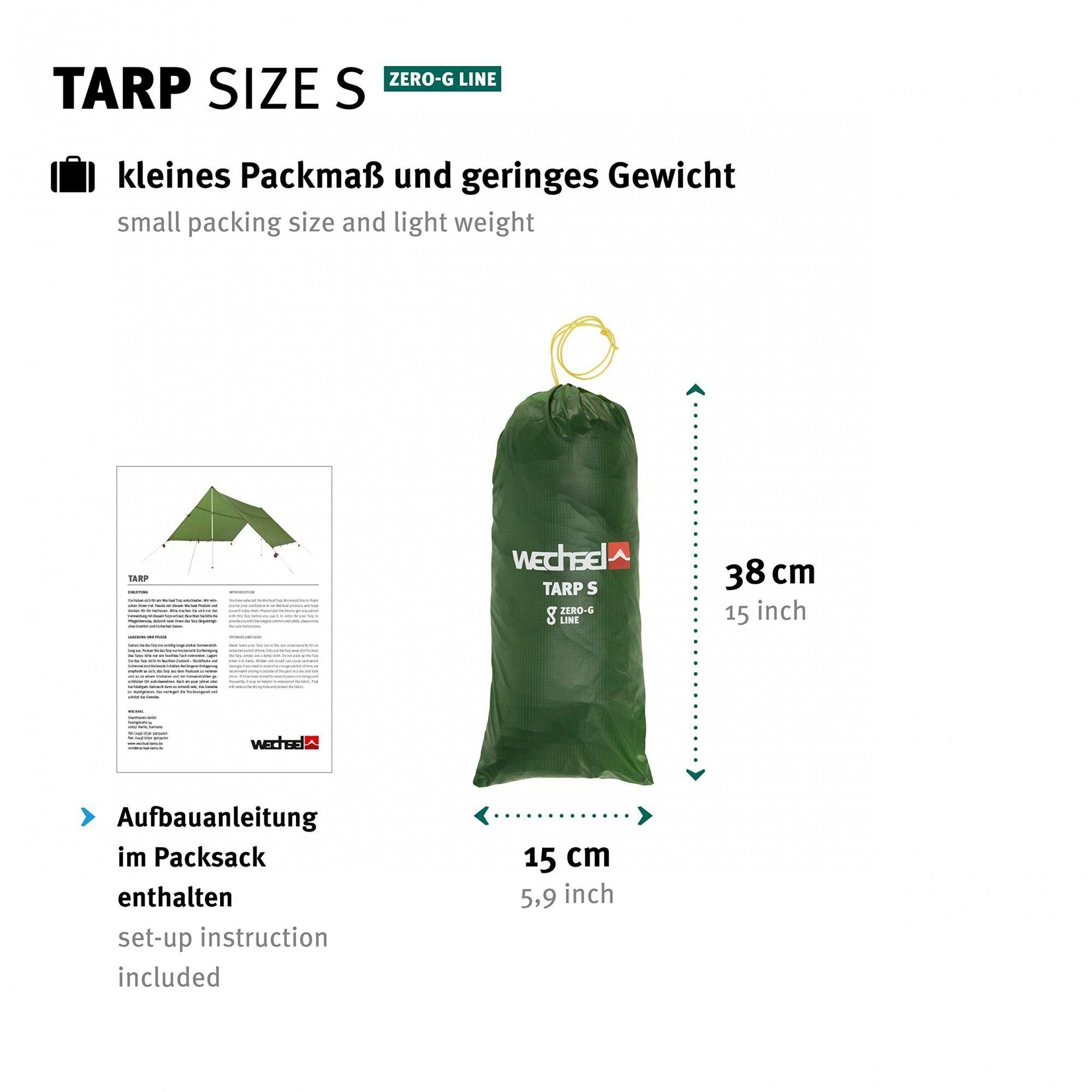 Wechsel Tents Tarp-Zelt Tarp S - Zero-G Line, Personen: 4, Ultraleicht Zeltdach, 400 x 290 cm, Grün