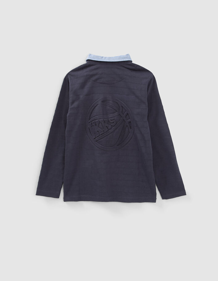 Polo marine col chemise et visuel embossé dos garçon