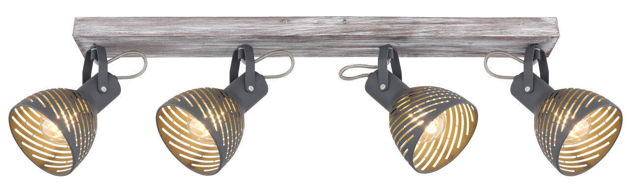 Globo Lighting - MORI - Strahler Holz antik weiß getüncht, 4x E27