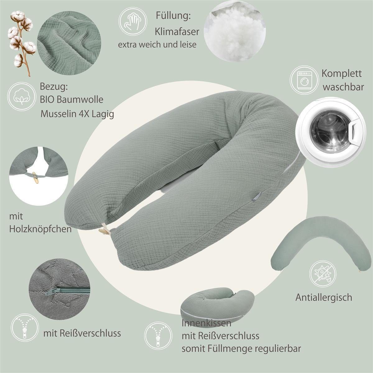 SEI Design Stillkissen Seitenschläferkissen Babynestchen Kuschelnest XXL, Schwangerschaftskissen mit Bezug, Bezug 100% Baumwolle